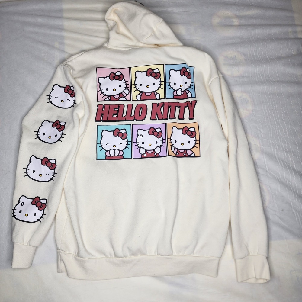Hello Kitty Women's XL Graphic Hoodie Pullover Off-White Sweatshirt Hello‎ Kitty - Picture 2 of 5